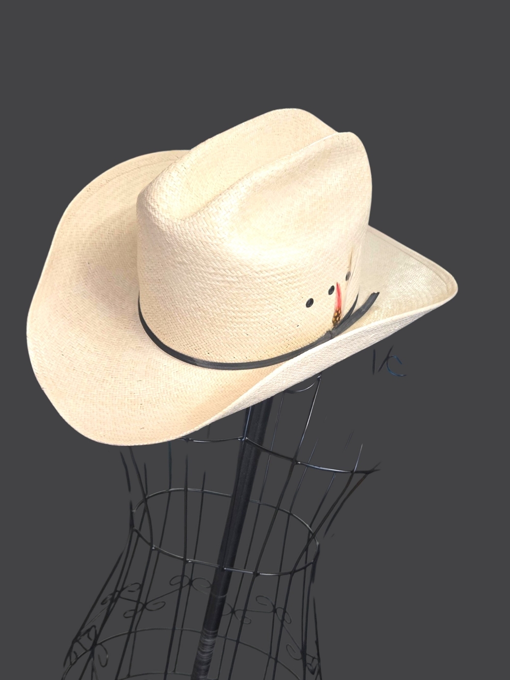 Straw Cowboy Hat with Thin Black Band - Natural